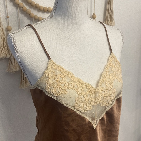 Vintage satin lace camisole tank top neutral brown cream no size small medium - Picture 12 of 17